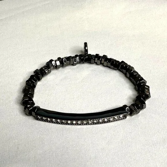 Park Lane Jewelry Serena Bracelet Hematite Tone Black Beaded W/ Rhinestone Bar - Picture 4 of 6
